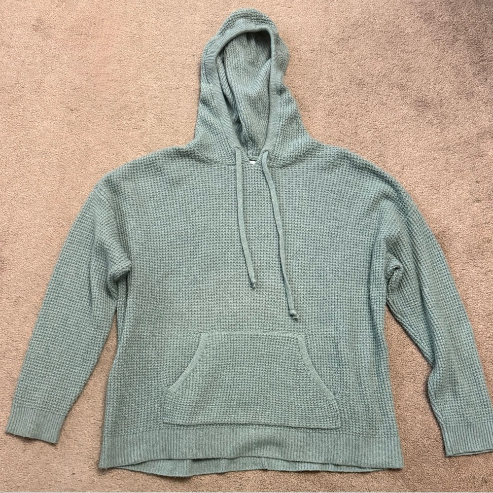 Aerie Light Sage Waffle-Knit Hooded Sweater